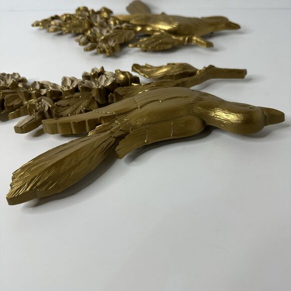 Vintage Dart Ind Gold Bird & Flowers Hanging Wall Plaques Plastic Set 60s Decor - Picture 11 of 16